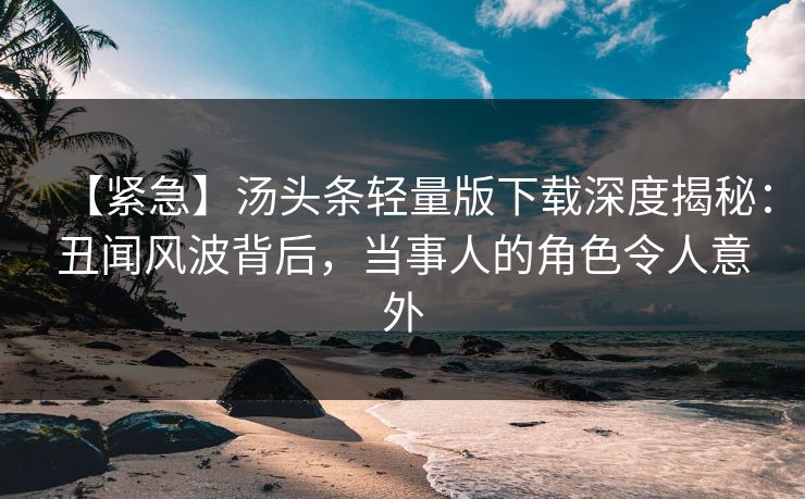 【紧急】汤头条轻量版下载深度揭秘：丑闻风波背后，当事人的角色令人意外