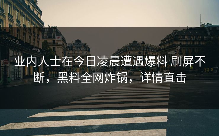 业内人士在今日凌晨遭遇爆料 刷屏不断，黑料全网炸锅，详情直击